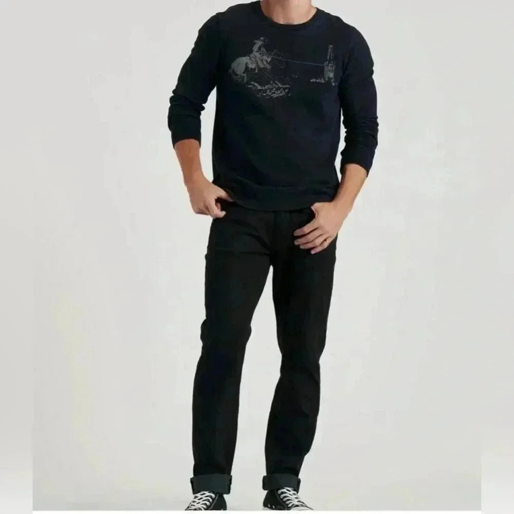 Lucky Brand Lasso Sueded Crew Sweatshirt. Black Size Medium